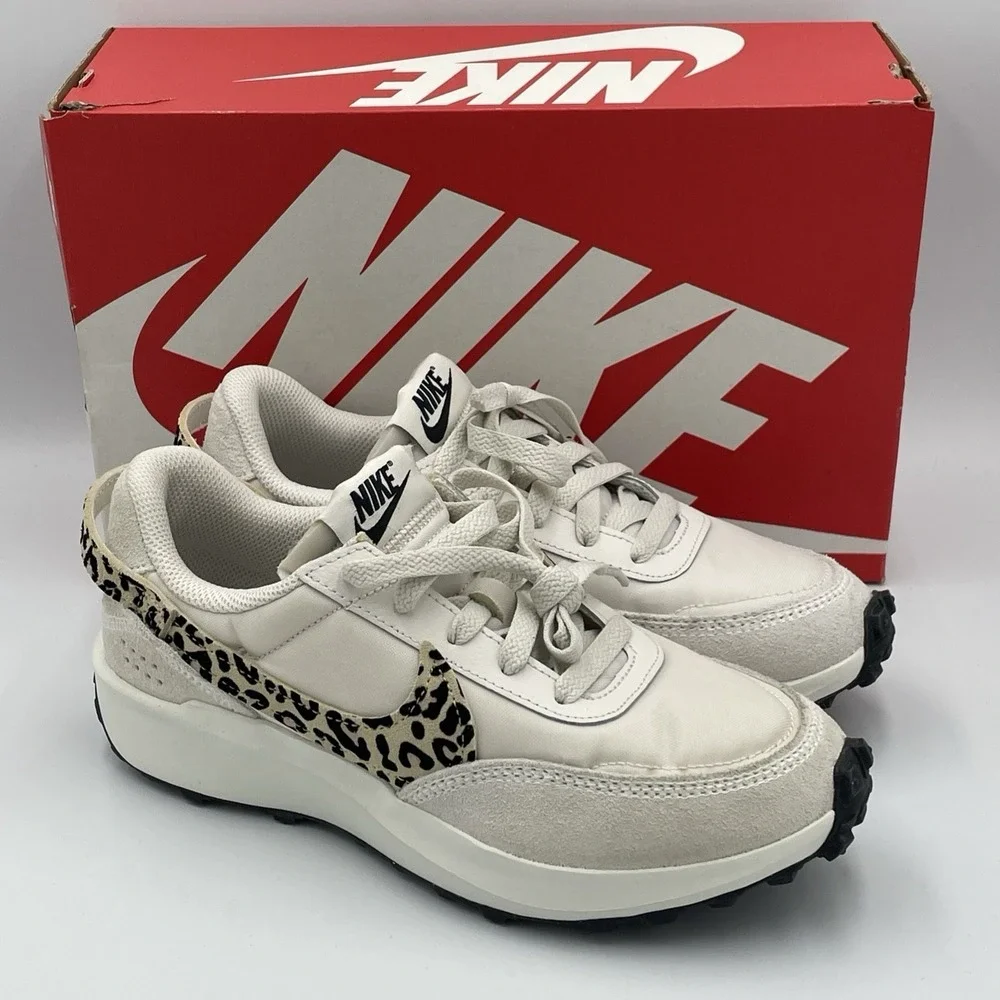 Nike Waffle Debut Womens Sneakers Cream‎ Sesame Black Leopard Swoosh Size 6 NEW